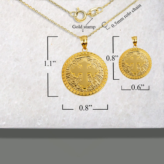 Gold Eastern Orthodox Botonée Budded Cross Medallion Pendant Necklace (Available in Sizes SM & LG) (Available in Yellow/Rose/White Gold)