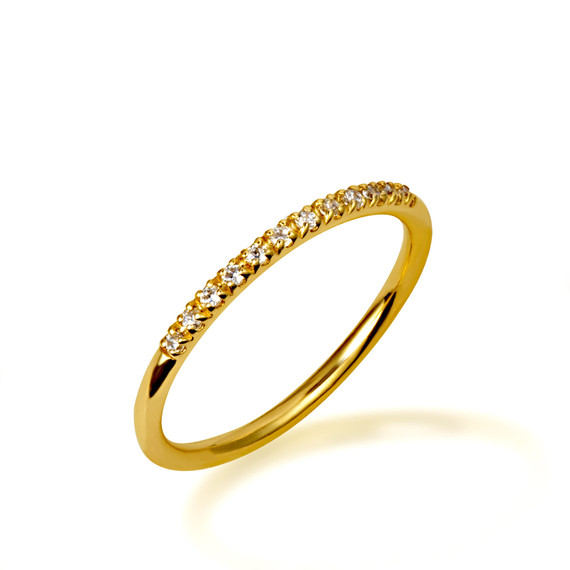 14K Yellow Gold Lab Grown Diamond Studded Band Ring