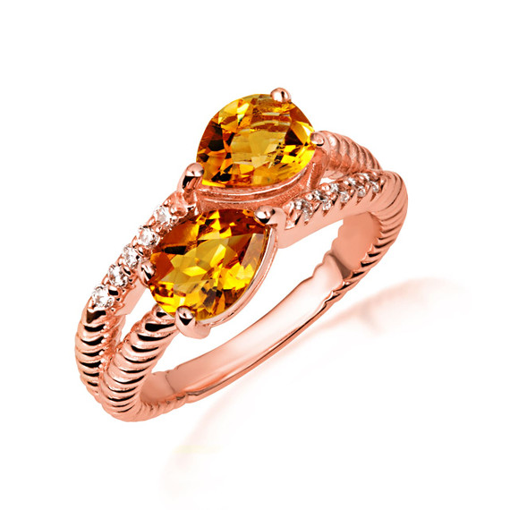 Rose Gold 5 Cut Gemstone Wrap Around Roped Band Ring