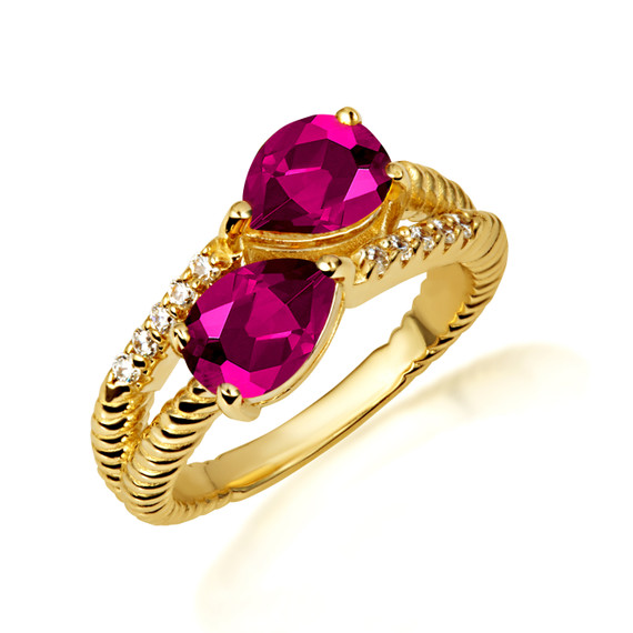 Gold 5 Cut Ruby Gemstone Wrap Around Roped Band Ring