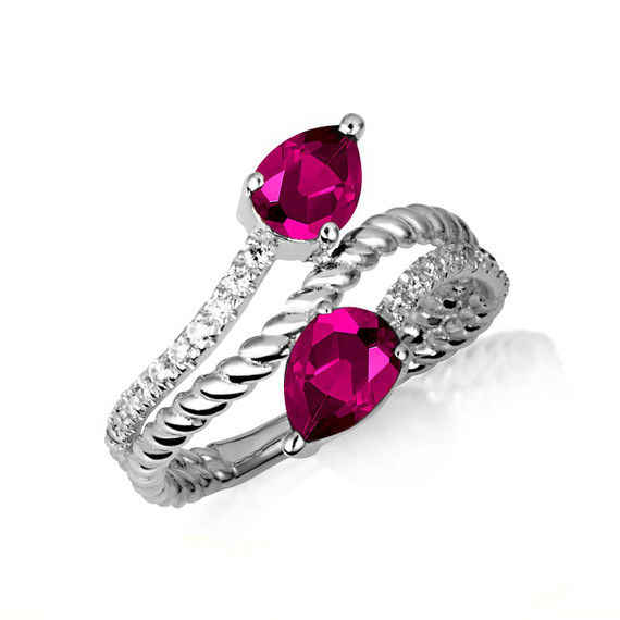 .925 Sterling Silver Pear Cut Double Ruby Gemstone Wrap Around Roped Band Ring