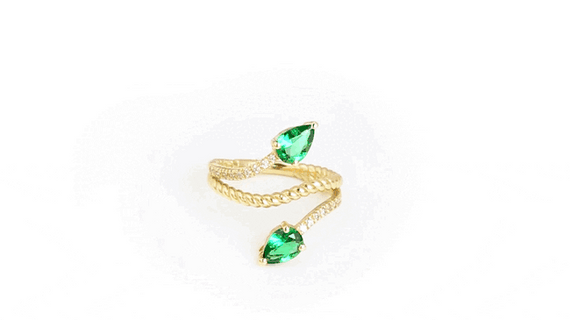 Gold Pear Cut Double Gemstone Wrap Around Rope Band Ring (Available in Yellow /Rose/White Gold)