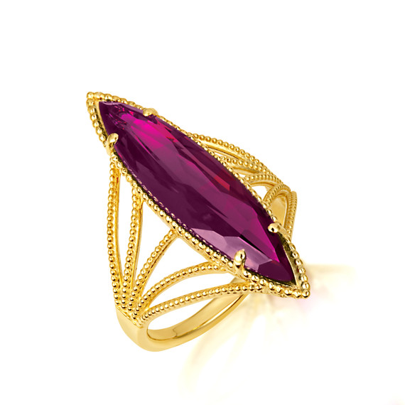 Gold Marquise Cut Amethyst Gemstone Rope Band Ring