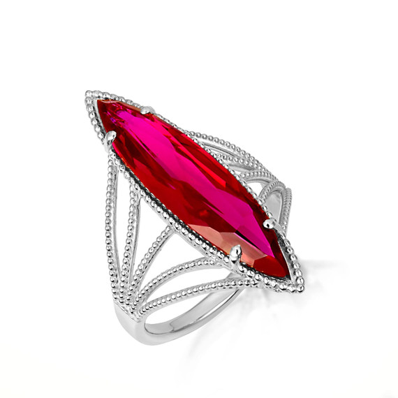 .925 Sterling Silver Marquise Cut Ruby Gemstone Roped Band Ring