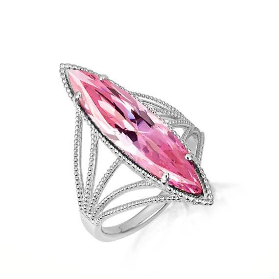 .925 Sterling Silver Marquise Cut Pink Gemstone Roped Band Ring
