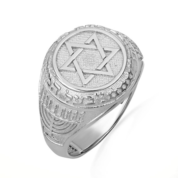 925 Sterling Silver Jewish Star Of David Hebrew Menorah Signet