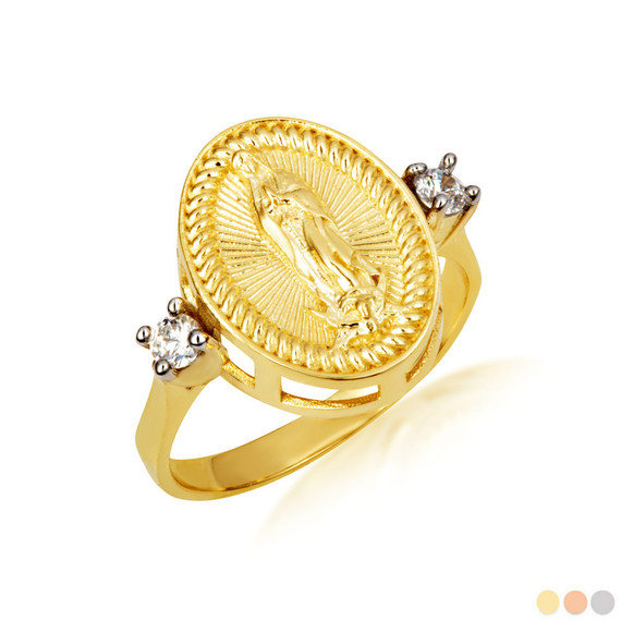 Gold Our Lady Of Guadalupe Oval Rope Signet Ring