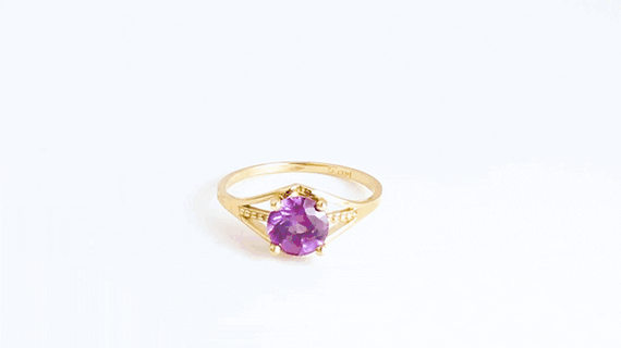 Gold Round Beaded Cubic Zirconia Birthstone Ring (Available in Yellow /Rose/White Gold)