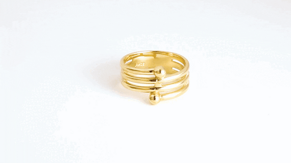 Yellow Gold Multi Row Beaded Band Ring
