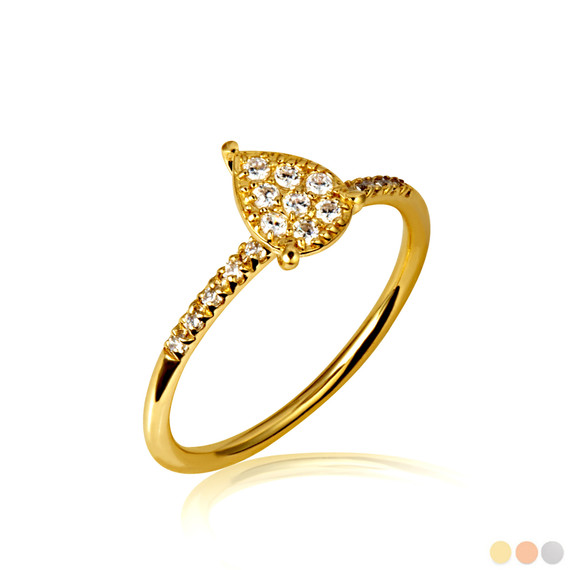 14K Gold Lab Grown Diamond Studded Pear Halo Ring