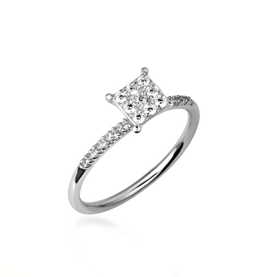 White Gold Lab Grown Diamond Pavé Set Square Ring
