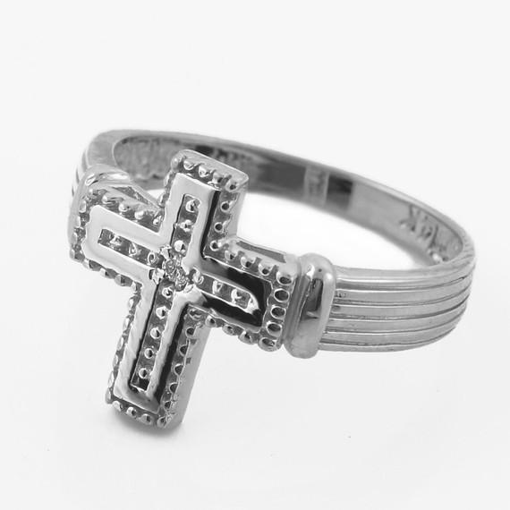 Gold Rhodium Diamond Cross Ring(Available in Yellow/Rose/White Gold)
