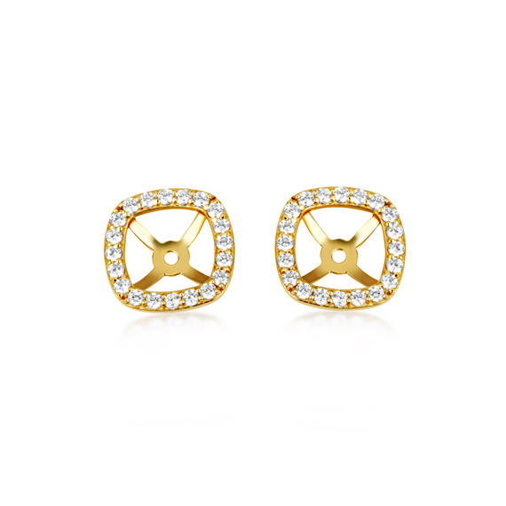 14K Yellow Gold Lab Grown Diamond Square Halo Stud Earring Jacket