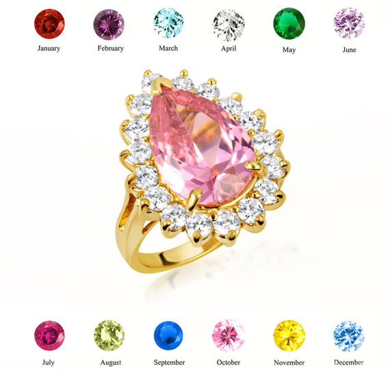 Gold Pear Cut Gemstone Halo Ring