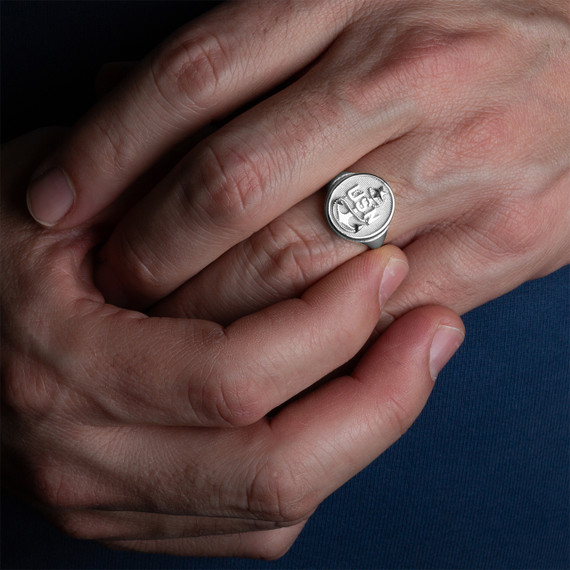 .925 Sterling Silver United States Navy Anchor Officially Licensed Senior Chief Petty Officer Oval Signet Ring on male model