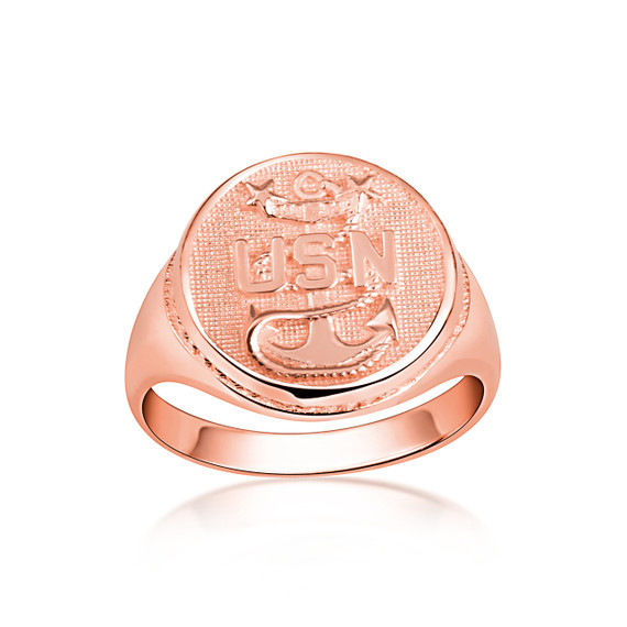 Rose Gold United States Navy Anchor Officially Licensed Master Chief Petty Officer Round Signet Ring