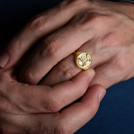 Gold United States Navy Anchor Officially Licensed Master Chief Petty Officer Round/Oval Signet Ring (Available in Yellow/Rose/White Gold)