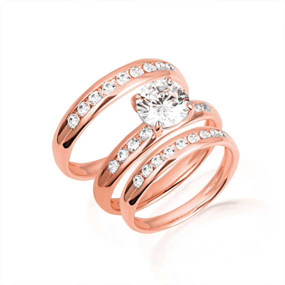 Rose Gold Lab Grown Diamond Wedding Band Ring Set