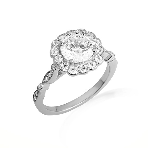 14K White Gold Lab Grown Diamond Halo Engagement Ring