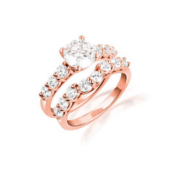 14K Rose Gold Lab Grown Diamond Engagement Band Ring Set