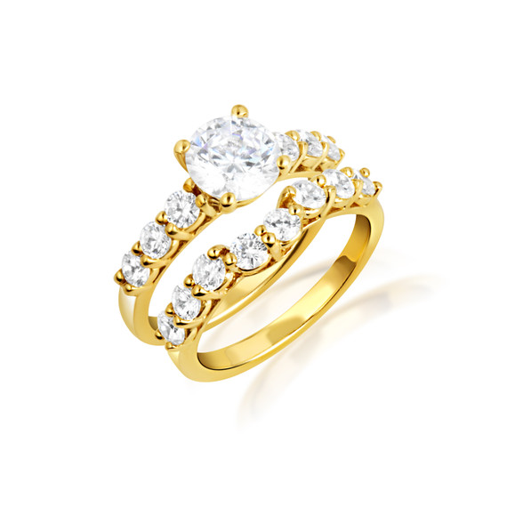 14K Gold Lab Grown Diamond Engagement Band Ring Set