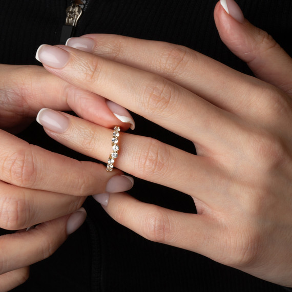 14K Gold Lab Grown Diamond Engagement Band Ring on female model