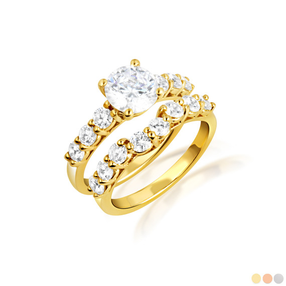 14K Gold Lab Grown Diamond Engagement Band Ring Set