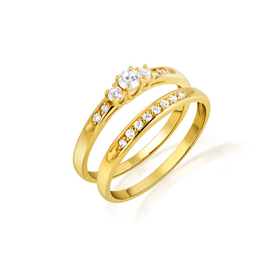 14K Gold Pave Lab Grown Triple Set Diamond Wedding Band Ring Set (Available in Yellow/Rose/White Gold)