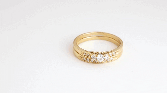 Yellow Gold Pave Lab Grown Triple Set Diamond Wedding Band Ring video