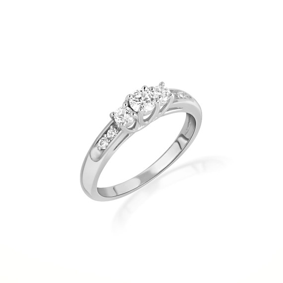 14K White Gold Pave Lab Grown Triple Set Diamond Engagement Ring
