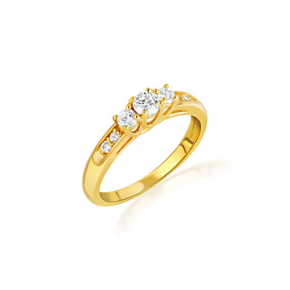 14K Gold Pave Lab Grown Triple Set Diamond Engagement Ring