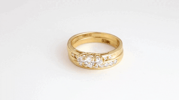 14K Gold Pave Lab Grown Triple Set Diamond Engagement Band Ring Set (Available in Yellow/Rose/White Gold)