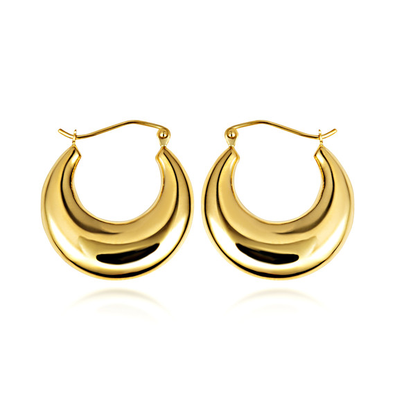 Yellow Gold Flat Round Hoop Earrings