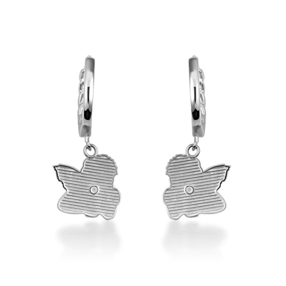 .925 Sterling Silver Cherub Angel Cuban Link Huggie Hoop Earrings back