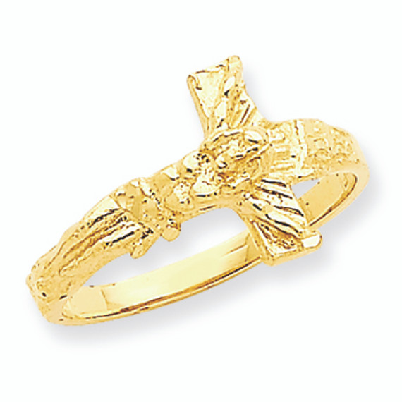 14K Diamond-Cut Crucifix Gold Ring