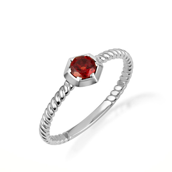 White Gold Genuine Gemstone Roped Ring