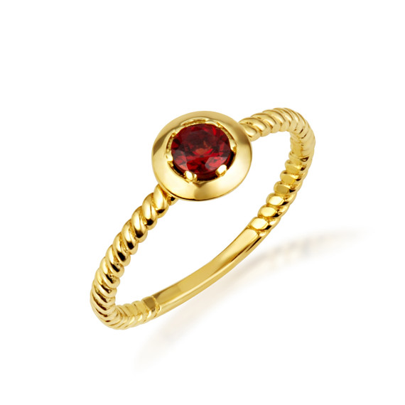 Gold Genuine Garnet Gemstone Roped Statement Ring