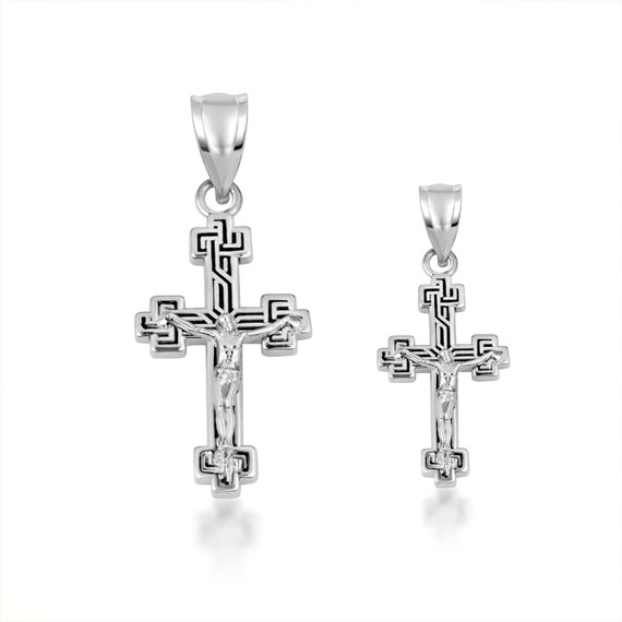 White Gold Two Tone Cross Crucifix Jesus Christ Enamel Small and Large  Pendant  