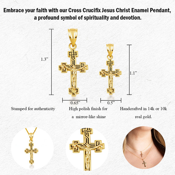 Gold Two Tone Cross Crucifix Jesus Christ Enamel Pendant Necklace with measurements