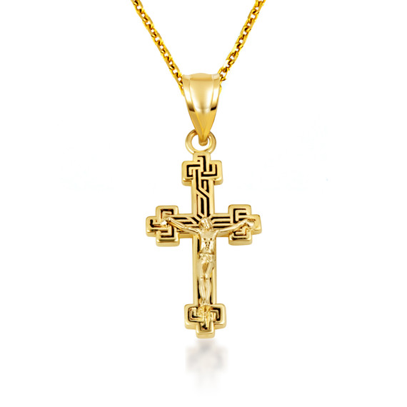 Gold Two Tone Cross Crucifix Jesus Christ Enamel Pendant Necklace