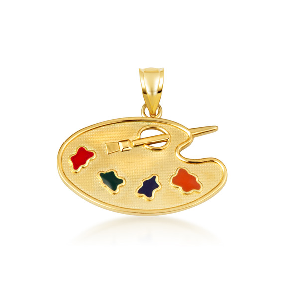 Yellow Gold Enamel Palette Paint Brush Artist Pendant Necklace