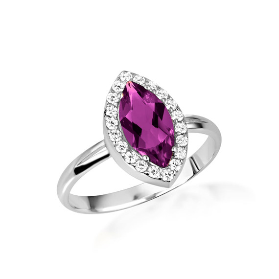 .925 Sterling Silver Marquise Cut Amethyst Birthstone Halo Ring