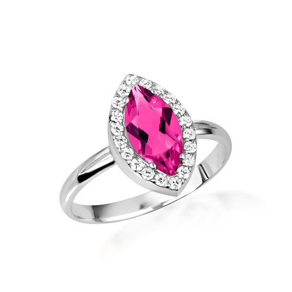 .925 Sterling Silver Marquise Cut Ruby Birthstone Halo Ring