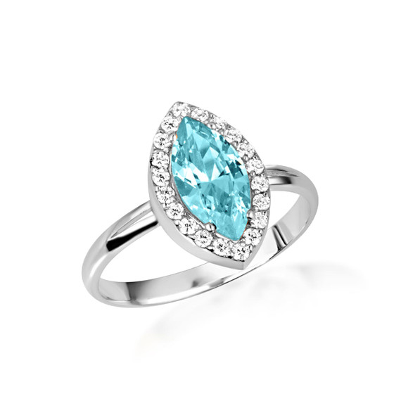 .925 Sterling Silver Marquise Cut Blue Topaz Birthstone Halo Ring