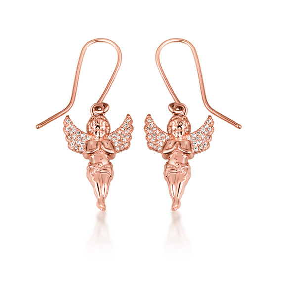 14K Gold Cherub Angel Diamond Wings Dangle Earrings | Factory