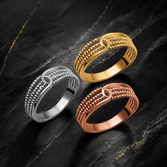 Gold Multi-Row Beaded Band Ring (Available in Yellow/Rose/White Gold)