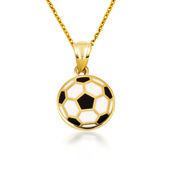 Yellow Gold Enamel Soccer Ball Necklace