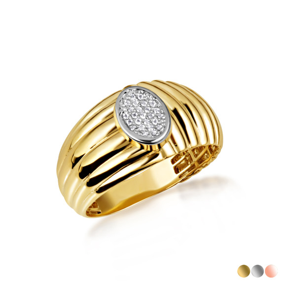 Two Tone Ribbed Oval Solitaire Diamond Ring