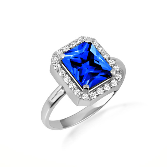 .925 Sterling Silver Radiant Cut Birthstone Halo Ring