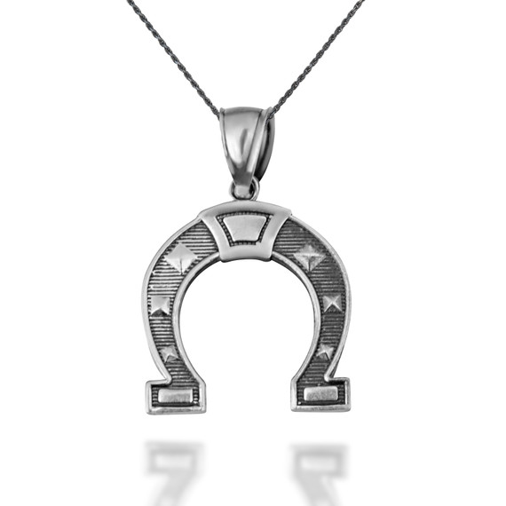 .925 Sterling Silver Lucky Horseshoe Oxidized Charm Pendant Necklace (Available in SM & LG)